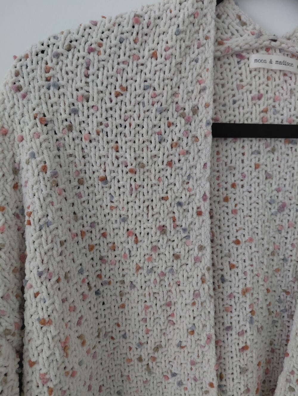 Moon & Madison Cream Speckled Open-Front Knit Cardigan - Picture 3 of 9